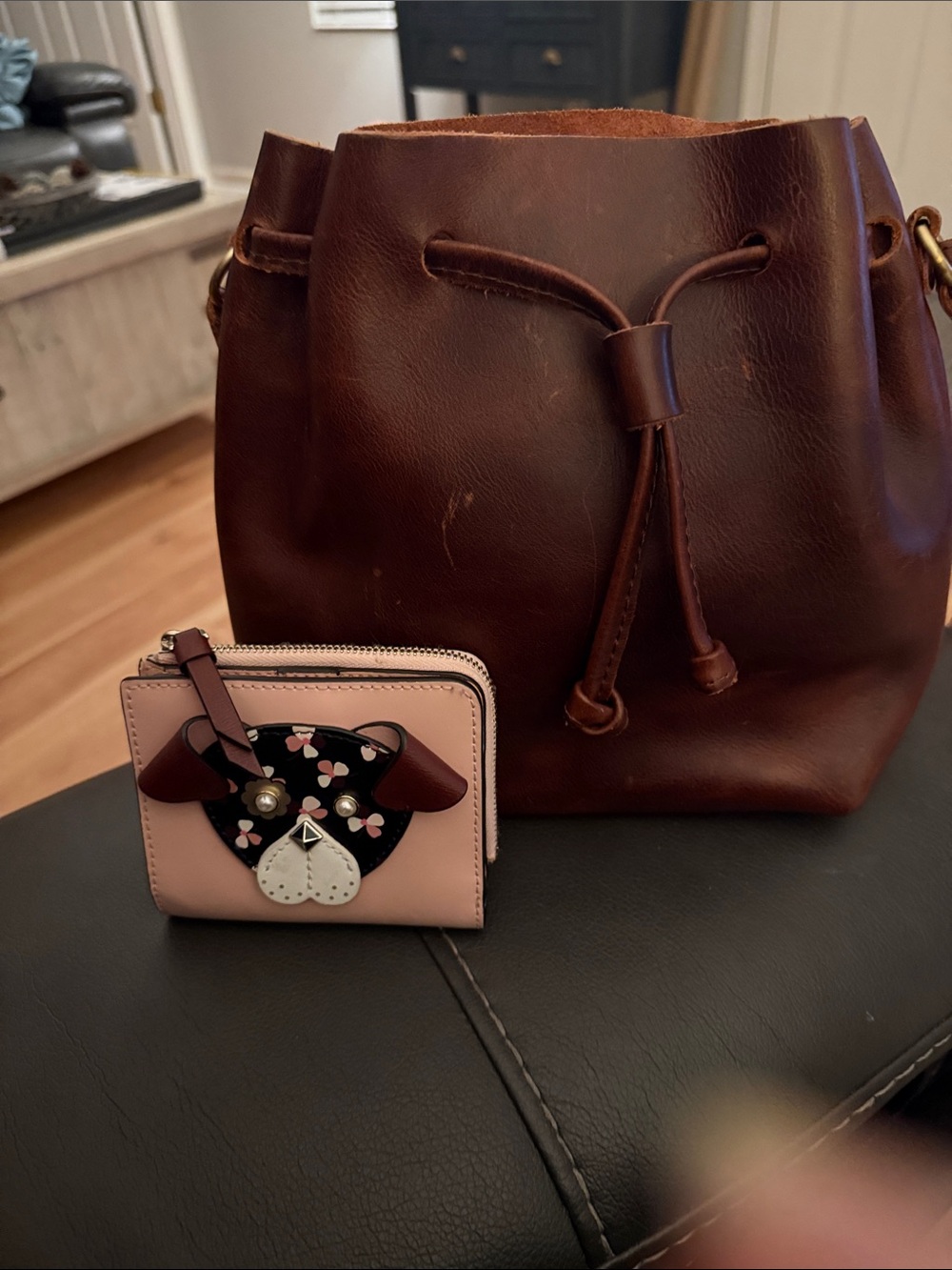 Women's Burgundy Leather Drawstring Bucket Bag